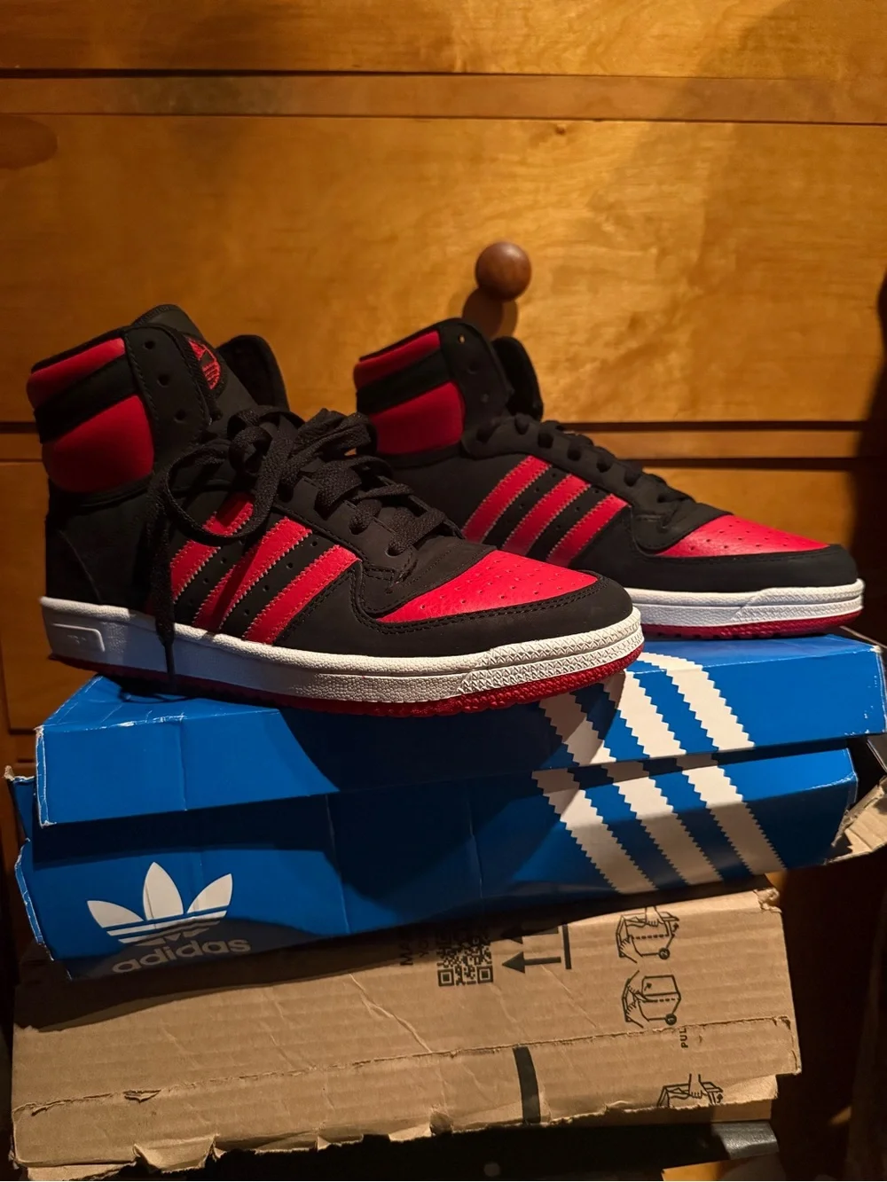 adidas Top Ten Hi Black & Red Basketball Shoes